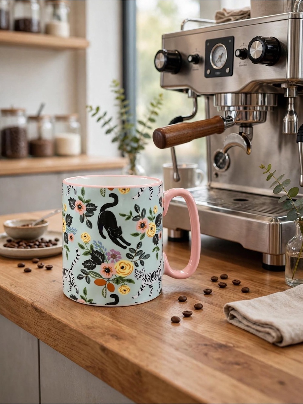 10 Strawberry Street Floral cat tea coffee mug 14oz